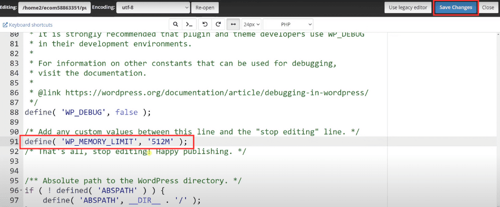 wp-config limit edit cPanel